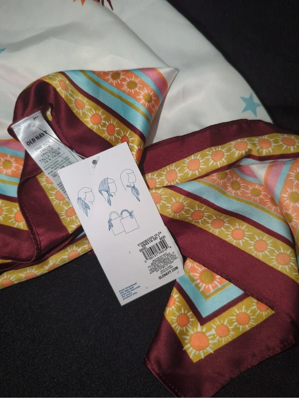 Old Navy Women's Silk Scarf with Sun and Star Pattern